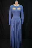 Women's Autumn Fashion Elegant Solid Color Long Sleeve Cut-Out Flared Dress
