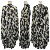 Women's African Plus Size Camouflage Loose Pleated Dress