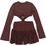 Women autumn sexy mesh patchwork see-through long-sleeved dress