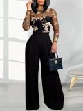 Women autumn casual print patchwork sleeveless jumpsuit