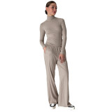 Women Fall/Winter Casual Turtleneck Long-Sleeved Top and Pants Two-Piece Set