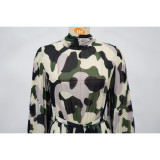 Women's African Plus Size Camouflage Loose Pleated Dress