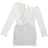 Women autumn/winter sexy backless lace-up off-shoulder bodycon dress