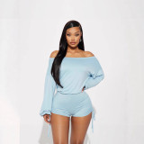 Women's Fashion Casual Off Shoulder Long Sleeve Drawstring Slim Waist Jumpsuit