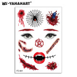 Halloween funny tattoo stickers scary mouth scar waterproof tattoo stickers