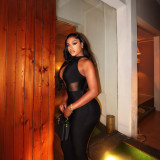Women's Autumn Solid Color Sleeveless Halter Neck Sexy Low Back Tight Fitting Jumpsuit