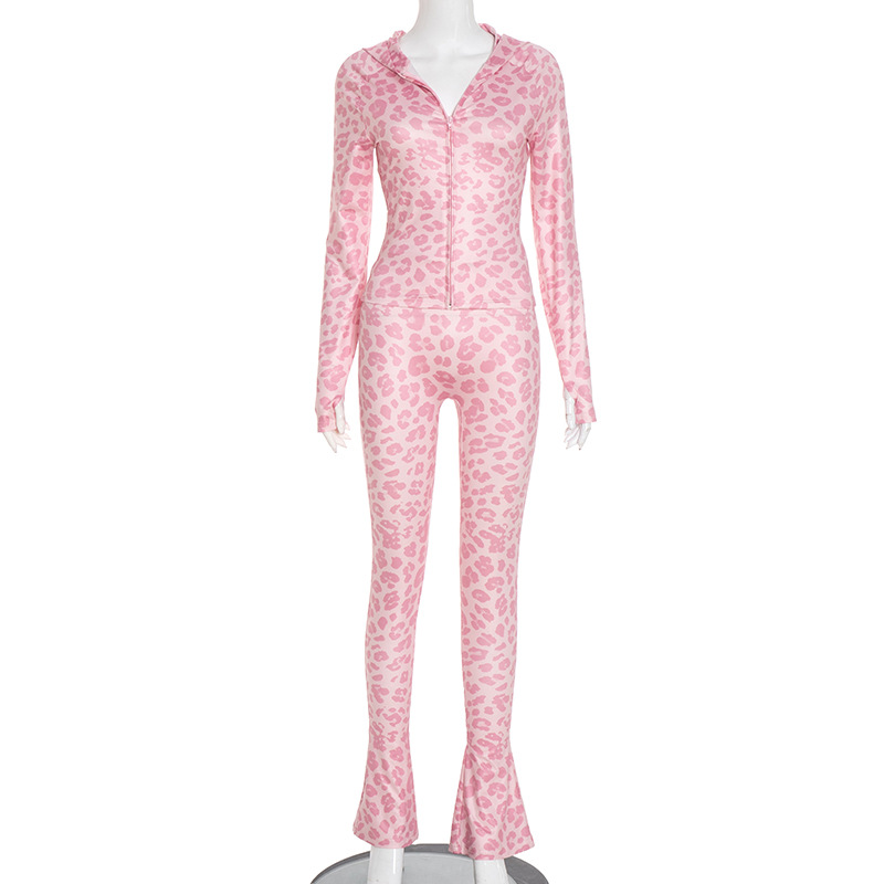 Women's Autumn Fashion Hooded Camouflage Print Long Sleeve Sports Slim Fit Casual Pants Set