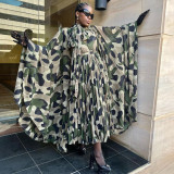 Women's African Plus Size Camouflage Loose Pleated Dress