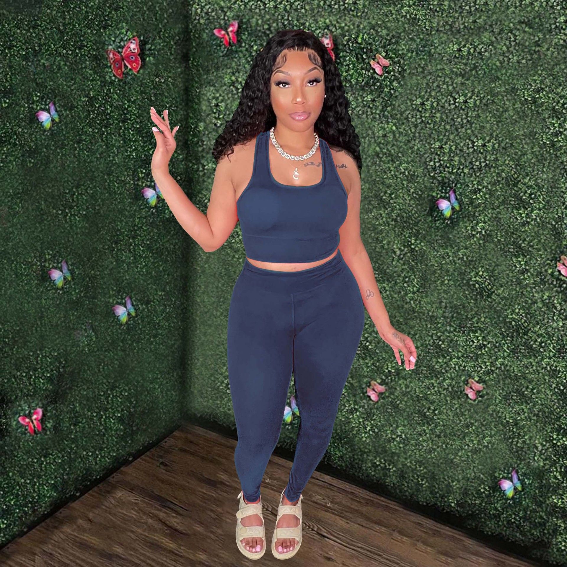 Women's Sexy Vest Outdoor Sports Tight Fitting Yoga Pants Two-Piece Set