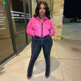 Women Casual Zippered Top and Bell Bottom Two-Piece Set