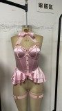 Women's Sexy Pink Lace Bow Bodysuit
