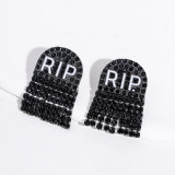 Halloween diamond-encrusted skull alloy earrings pumpkin head witch earrings bat earrings