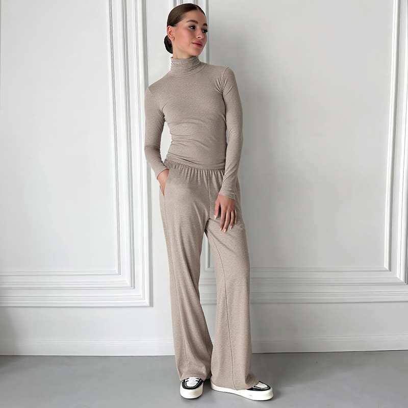 Women Fall/Winter Casual Turtleneck Long-Sleeved Top and Pants Two-Piece Set