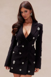 Women Fashionable Embellished Long-Sleeved Blazer Dress