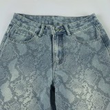 Women casual snake print denim Pant