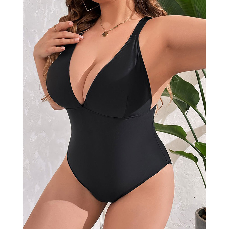 Plus Size V-Neck Backless One-Piece Swimsuit