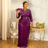 Plus-size African Women sexy tassel sequin dress