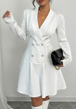 Women Fall/Winter V-Neck Blazer with Solid Knitting Dress