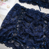 Women lace lace-up with cross-cut see-through lingerie set with sexy lingerie