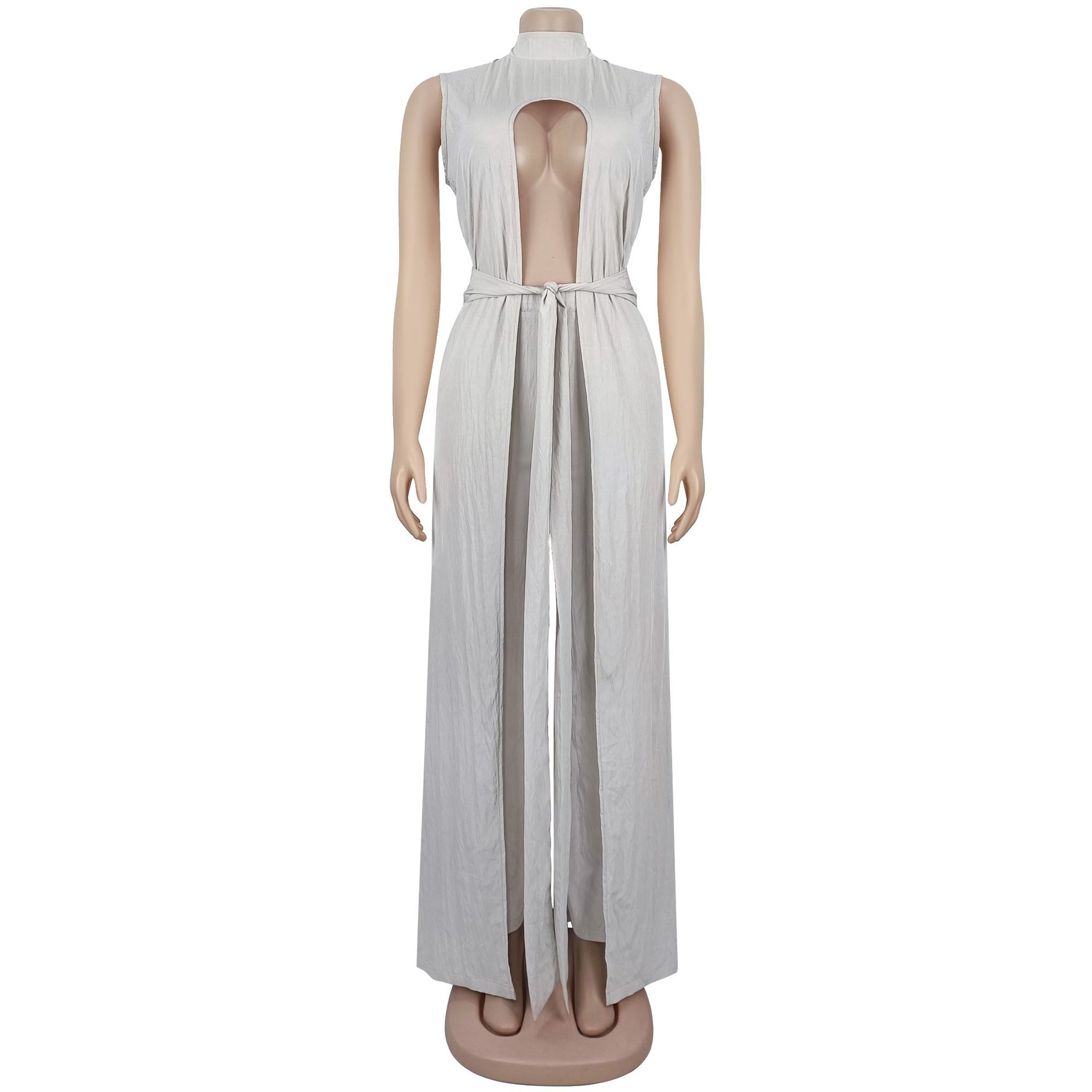 Women sexy solid lace-up sleeveless top and Pant Two Piece Set