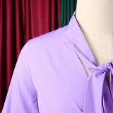 Women 3/4-sleeve tie dress with irregular pleats
