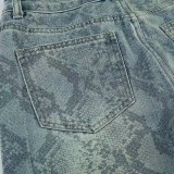 Women casual snake print denim Pant