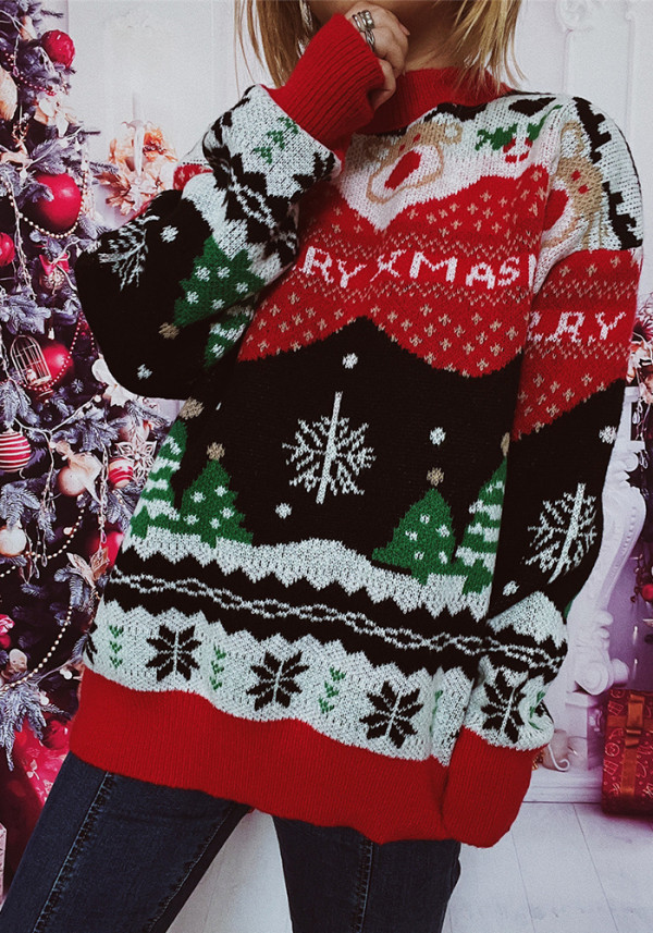 Women Autumn/Winter Elk Snowflake Round Neck Long-Sleeved Sweater