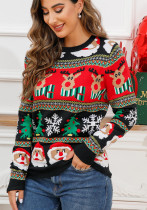 Women jacquard round neck knitted winter Christmas sweater Women jacquard round neck knitted winter Christmas sweater