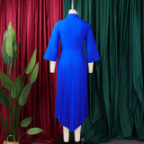 Women 3/4-sleeve tie dress with irregular pleats