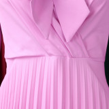 Women 3/4-sleeve tie dress with irregular pleats