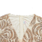 Plus-size African Women sequined lace long-sleeved V-neck elegant maxi dress