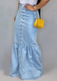 Women Stretchy Denim Fishtail Skirt