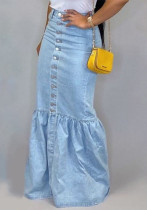 Women Stretchy Denim Fishtail Skirt