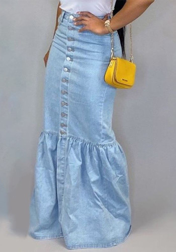Women Stretchy Denim Fishtail Skirt