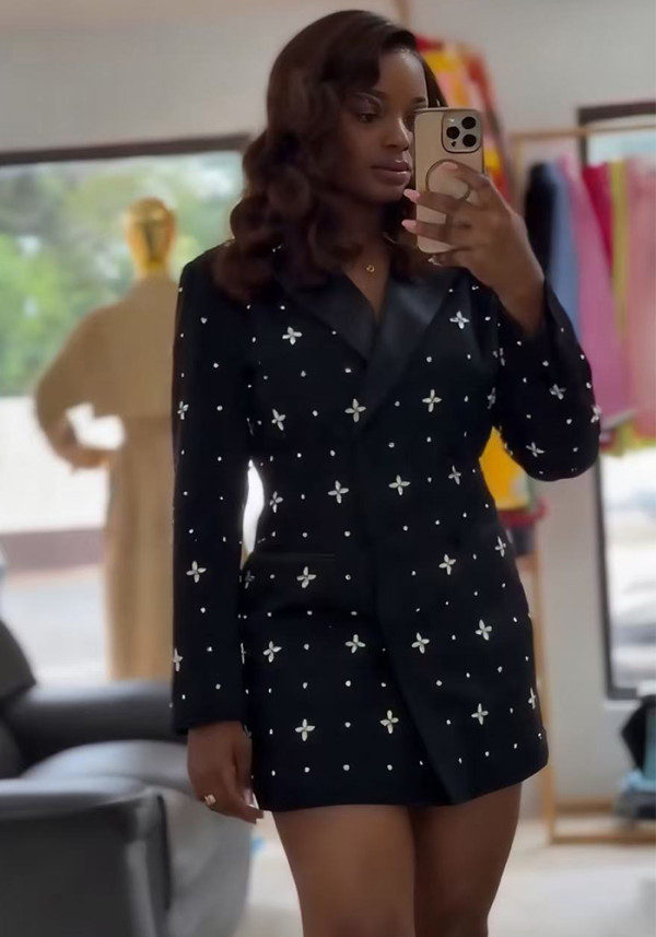 Women Beaded and Diamond-Encrusted Blazer Dress