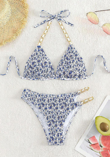 Women Floral Chain Sexy Beach Bikini Two-Piece Swimsuit