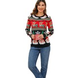 Women jacquard round neck knitted winter Christmas sweater