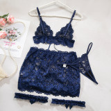 Women lace lace-up with cross-cut see-through lingerie set with sexy lingerie