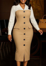 Women autumn/winter long-sleeved turndown collar bodycon dress