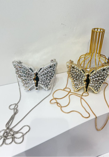 Women Chain Diamond-Encrusted Butterfly Mini Shoulder Bag