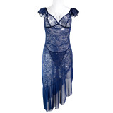 Women cheongsam with slanted slits and exposed legs, lace half-see-through thong two-piece nightdress with sexy lingerie