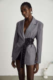 Women Side-Strap Patchwork Long-Sleeved Blazer