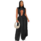 Women sexy solid lace-up sleeveless top and Pant Two Piece Set