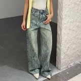 Women casual snake print denim Pant
