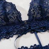 Women lace lace-up with cross-cut see-through lingerie set with sexy lingerie