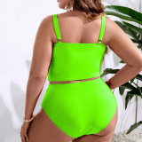 Plus-size Women solid suspender beach bikini swimsuit