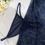 Women cheongsam with slanted slits and exposed legs, lace half-see-through thong two-piece nightdress with sexy lingerie