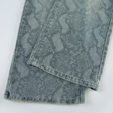 Women casual snake print denim Pant