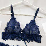 Women lace lace-up with cross-cut see-through lingerie set with sexy lingerie