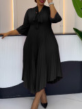 Women 3/4-sleeve tie dress with irregular pleats